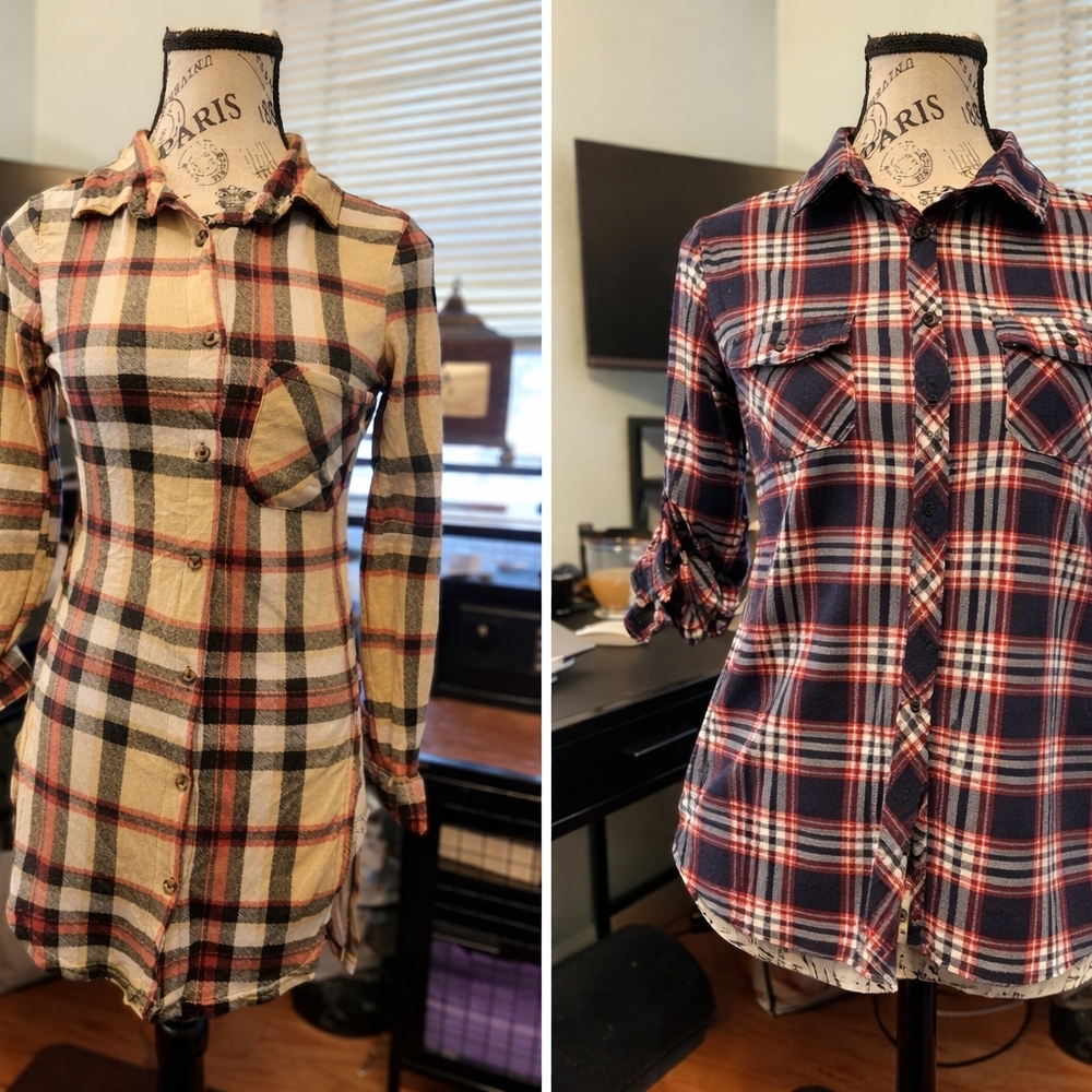 Passport Plaid Button Down Shirts - Beige and Navy